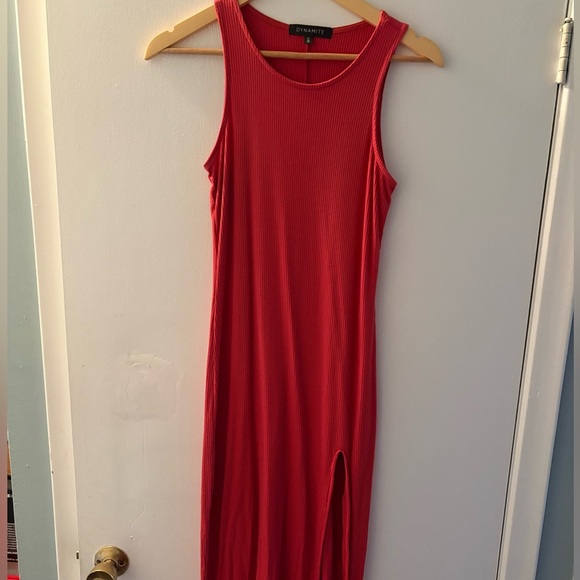 Dynamite Sleeveless Coral Ribbed Maxi Dress with Side Slit - Picture 3 of 4